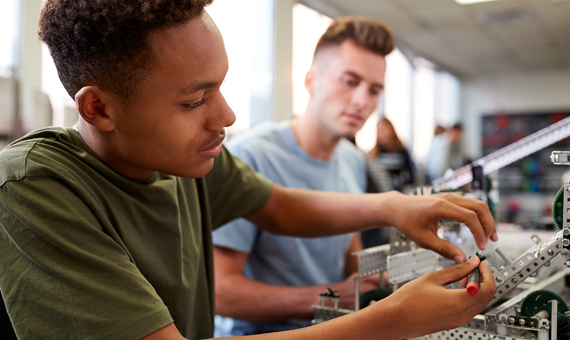 Students learning robotics